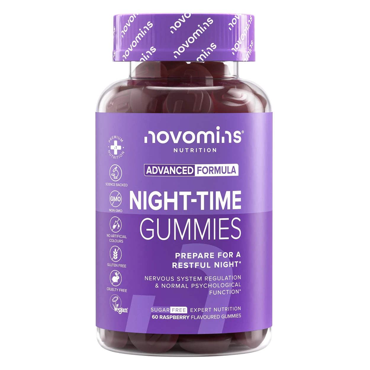 Novomins Advanced Formula Night Time Gummies 60pk Raspberry