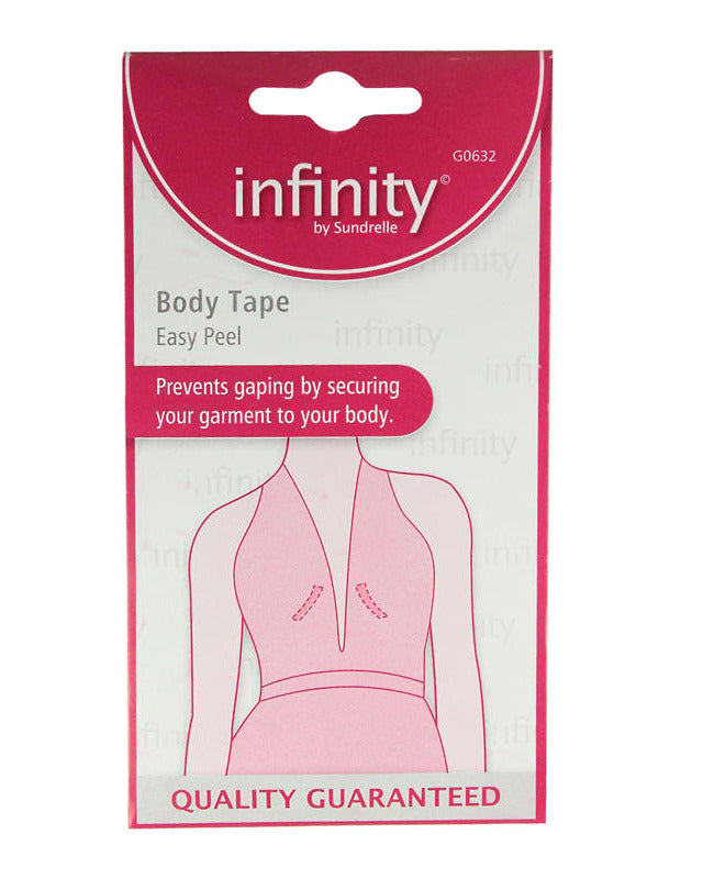 Package of Infinity body tape with pink design on a white background