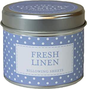 FRESH LINNEN POLKA DOT CANDLE IN TIN FRESH LINNEN