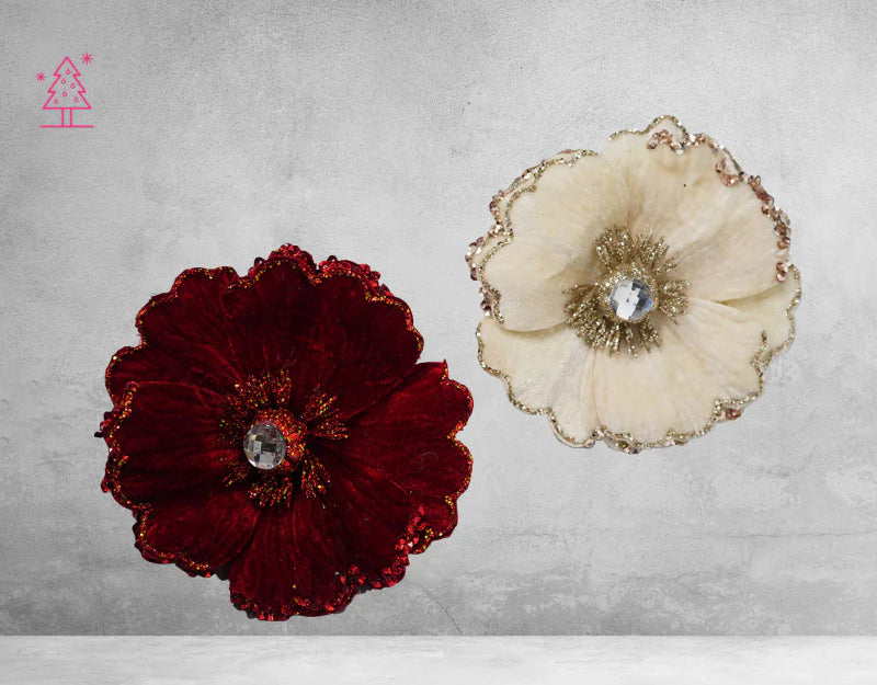 Verano Hibiscus Flower With Faux Diamond Centre Red/Cream