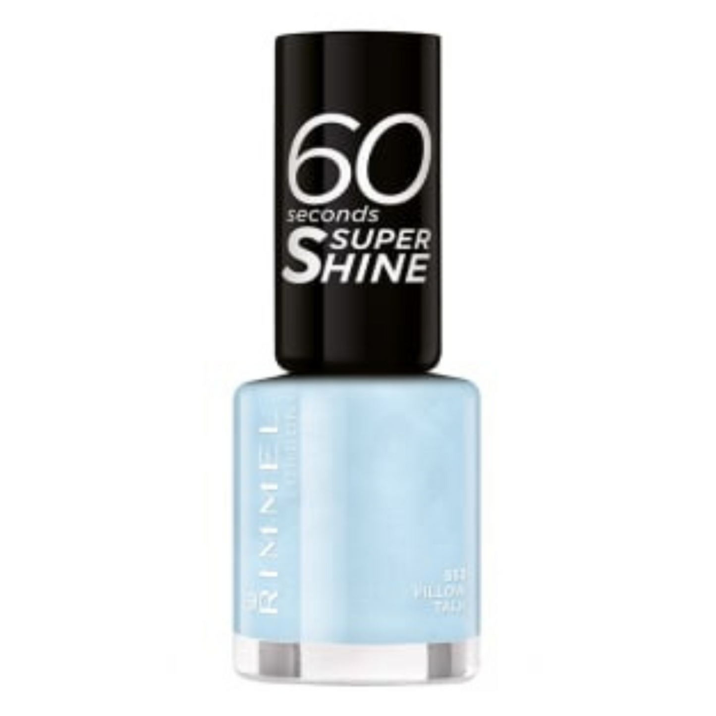 Nail Polish in light blue. Clear glass with a black lid.