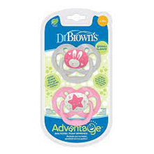 Load image into Gallery viewer, DR BROWNS ADVANTAGE GLOW IN THE DARK PINK SOOTHER TWIN PACK 6 18 MONTHS