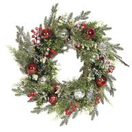 RED & SILVER BAUBLE WREATH 50CM