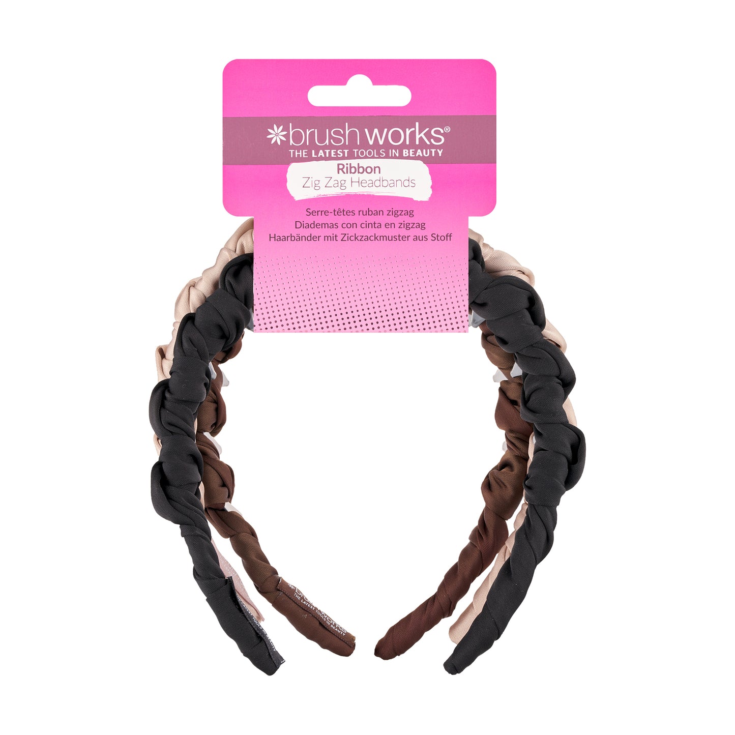 Brushworks Ribbon Zig Zag Headbands – 3 Pack