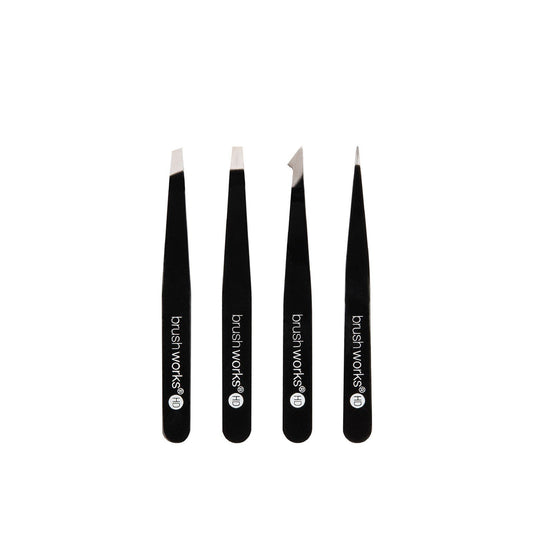 Brushworks The Complete Combination Tweezer Set Black 4pk