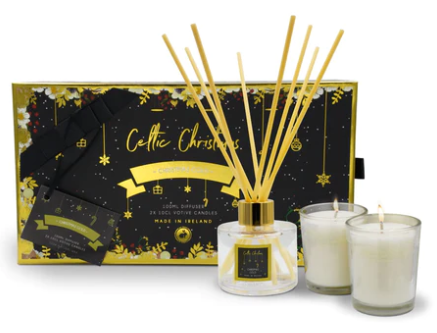 Celtic Candles Christmas Gold Giftset - 100ml Diffuser & 2x Candles