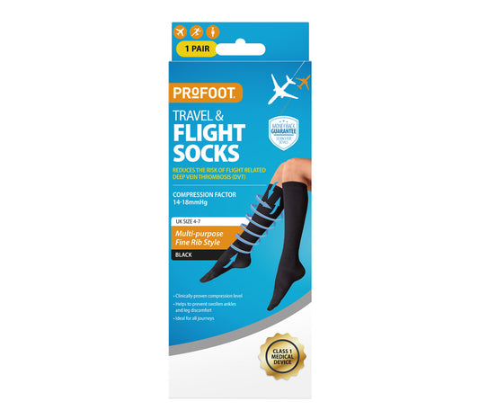Profoot Flight Socks Fine Rib Black 1 Pair Size 4-7