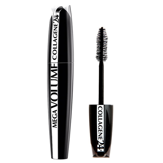 Mega Volume Collagen 24+ mascara with brush on a white background