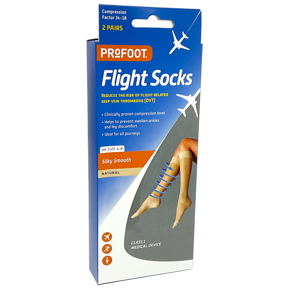 Profoot Travel & Flight Socks Natural 2 Pair Size 4-8