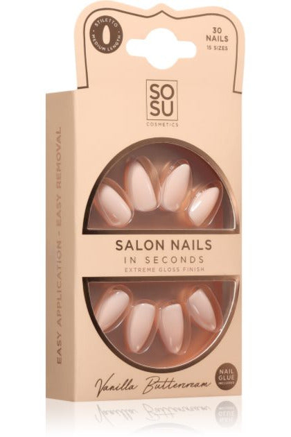 Packaging of salon nails with visible brand 'SOSU' on a white background