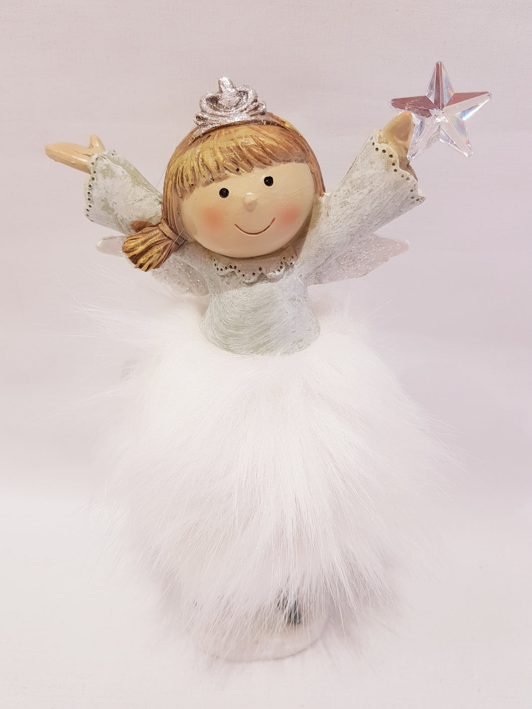 ANGEL WITH FEATHER SKIRT AND SLIVER TRIM