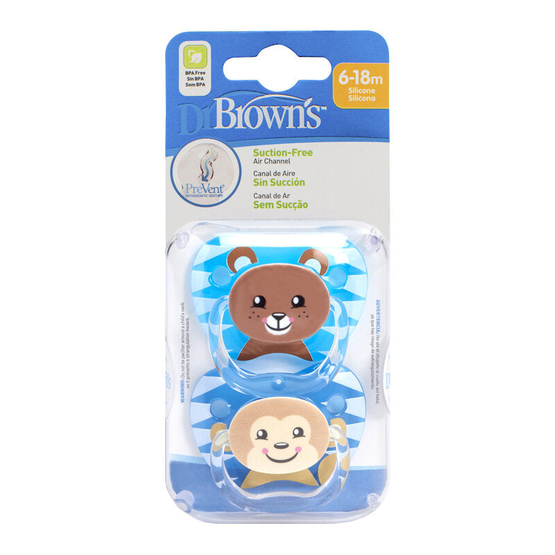 DR BROWNS BLUE ANIMAL SOOTHER TWIN PACK 6 18 MONTHS