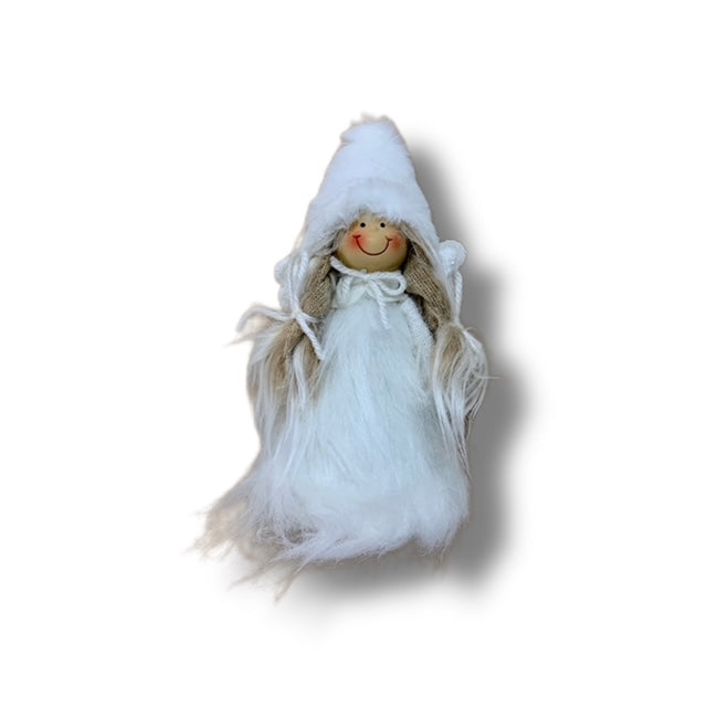 SOFT ANGEL WITH FURRY HAT AND PIGTAILS 20CM