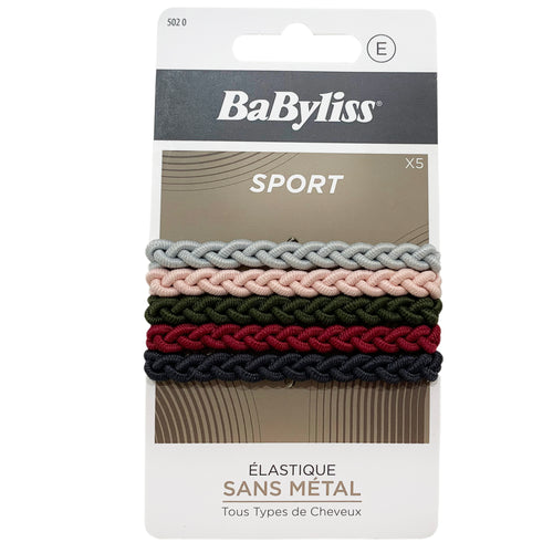 Braided Sports Elascics 5 pack. Grey, Light pink, Dark green, Burgundy and black. No metal, for all types of hair.