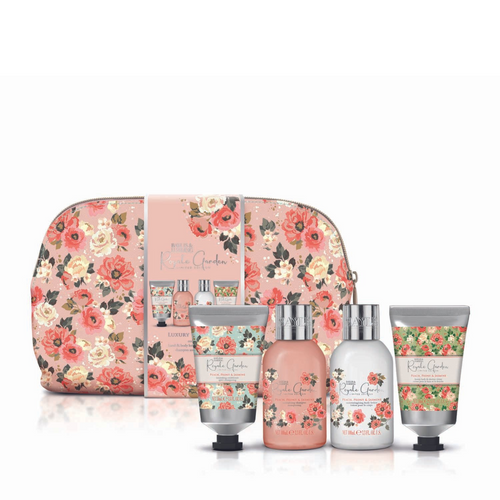 Peachy Gift Set in a Flowery Wash Bag. Contains Shampoo and Conditioner, Body Lotion and Shower Cream.