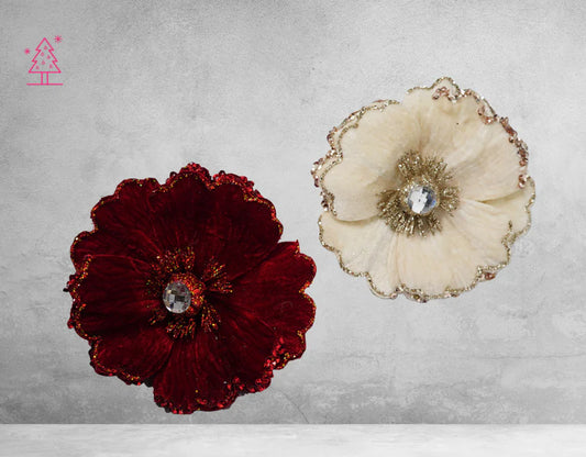 Verano Hibiscus Flower With Faux Diamond Centre Red/Cream