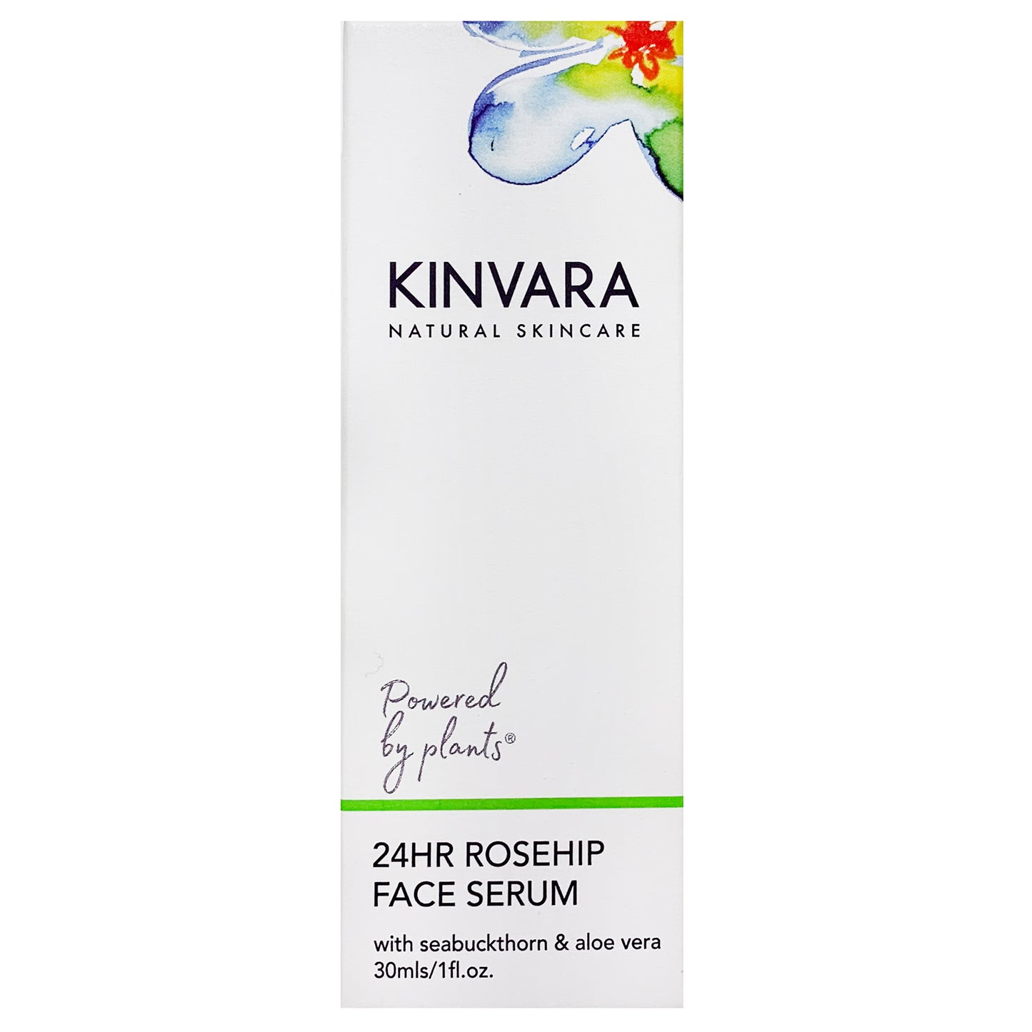 Kinvara Natural Skkincare. Powered by plants. 24hr Rosehip Face Serum with seabuckthorn and aloe vera. 30ml
