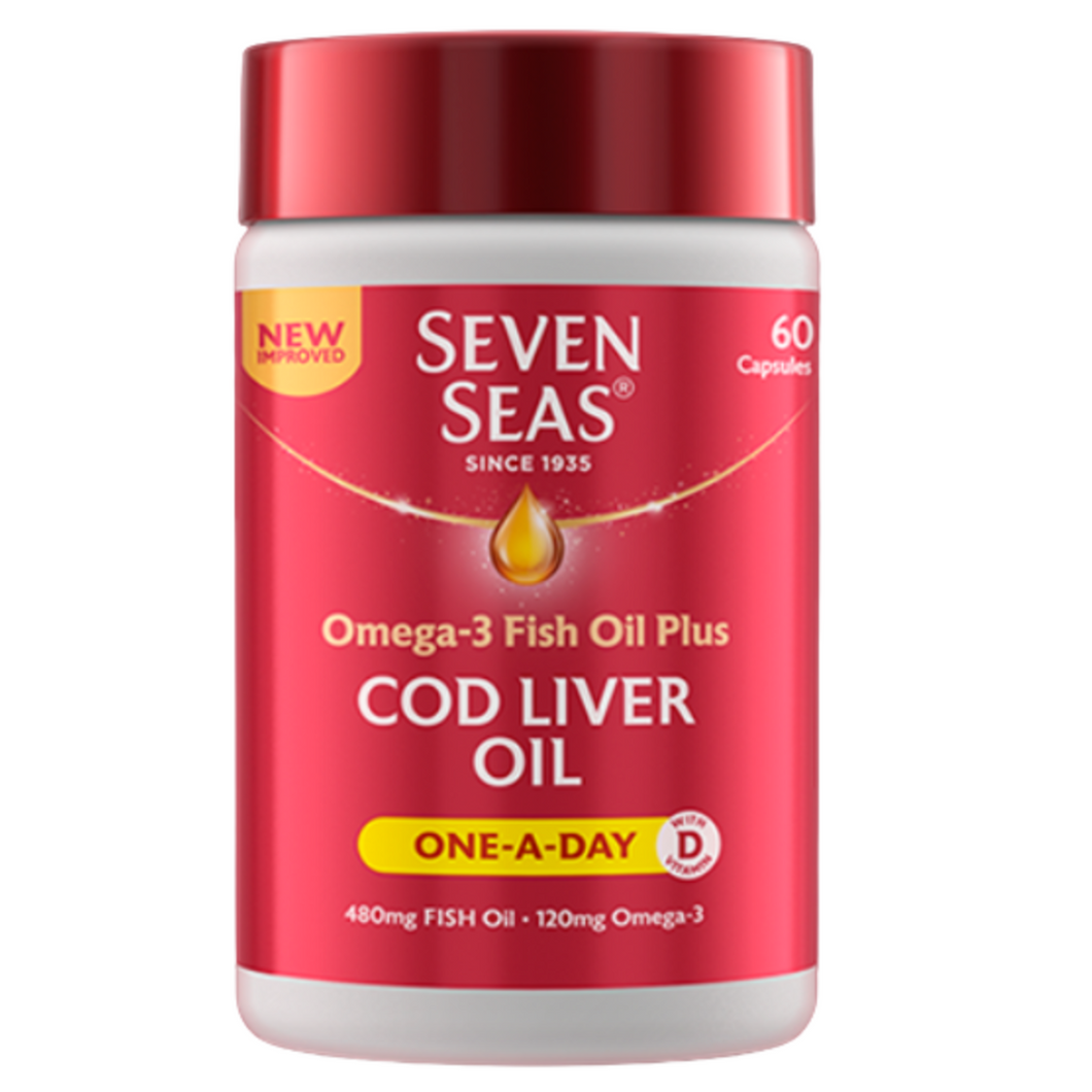 One a Day Cod Liver oil Capsules in a plastic container. 480mg fish oil and 120mh omega 3. 