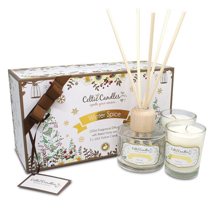 CELTIC CANDLES WINTER  SPICE 120ML DIFFFUSER PLUS 2 10CL VOTIVES