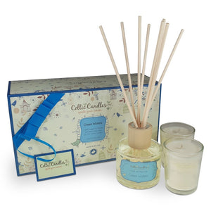 Celtic Candles Diffuser and 2 Votive Candles Gift Set Greek Waters